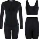 JACK SMITH Women's 3 Piece Long Sleeve Rash Guard Swimsuits Zip Front Bathing Suit Tankini Swimsuits UPF 50 (Black, M)