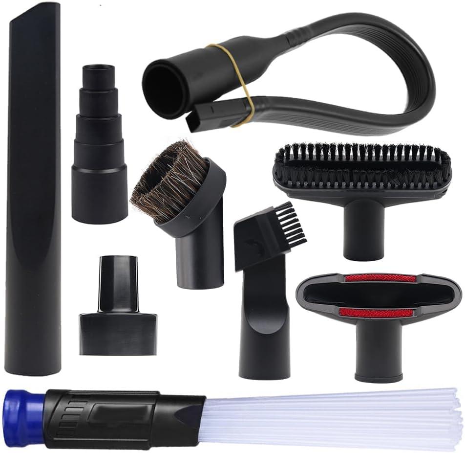 9 Pcs Household Cleaning Vacuum Cleaner Attachments for Shop Vac Accessories - 2 1/2" to 1 1/4" Vacuum Hose Adapter, 1 7/8" to 1" Adapter for Shop Vac, 1 1/4" Vacuum Brush Flexible Crevice Tool (Black)