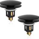 iFealClear 2 Pack Universal Bathroom Sink Stopper, Pop Up Sink Drain Strainer with Hair Catcher Basket, Fit 1.1"-2.36" US Basin, Wash Basin Drain Plug, Big Cover Cap, Brass Bounce Core, Matte Black