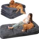 Foldable Human Dog Sofa Bed, 73x42x10 in Faux Fur Orthopedic Pet Bed with Egg Foam Mattress, Portable Dog Bed for Adults, Camping Indoor Use