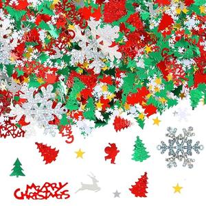Fovths 4800 Pieces Christmas Confetti Set Mixed Embossed Confetti 100g Metallic Pentagram, Snowflakes, Santa, Pine, Merry Christmas Alphabet, Elk Table Party Decoration