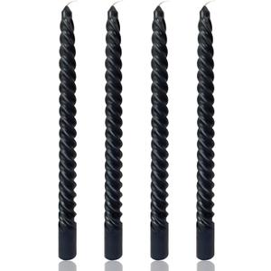 10 Inch Black Spiral Taper Candles for Dinner Party Halloween Home Decoration, 4 Pack Twisted Candlesticks for Wiccan Rituals Funeral and Memorial Services