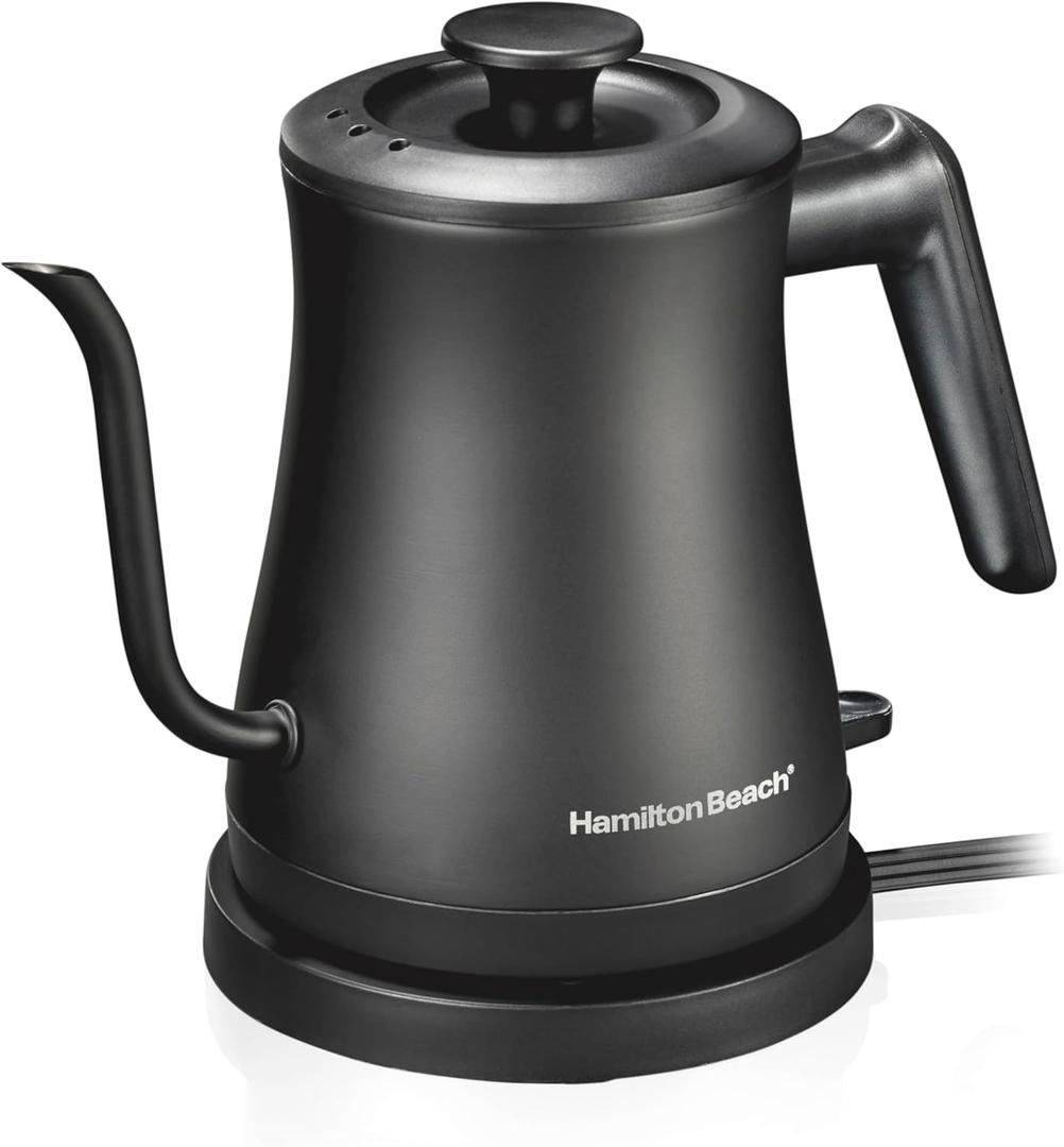 Hamilton Beach Compact 20 Oz. / 0.6 Liter Gooseneck Electric Kettle for Boiling Water, Pour Over Coffee, Tea, Ultra Fast Heating With 1200 Watts, Stainless Steel BPA-Free Interior, Black (41045)