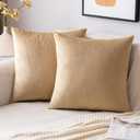 EMEMA Pack of 2 Velvet Throw Pillow Covers Decorative Square Pillowcase Soft Solid Cushion Case for Sofa Bedroom Chair Car 20x20 Inch Khaki (20" x 20" (Pack of 2))