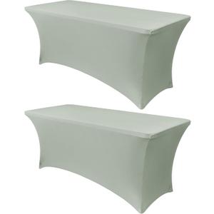 Obstal 2PC Sage Green Tablecloth - 6ft Rectangle Spandex Table Cover for Party, Events, Banquets & Weddings, Machine Washble, 6 Ft | 2 Pack