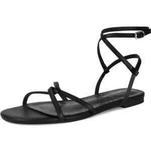 SOVANYOU Strappy Sandals for Women Dressy Flat Sandals Open Toe Cute Summer Sandal with Cross Ankle Strap (8.5, Black)