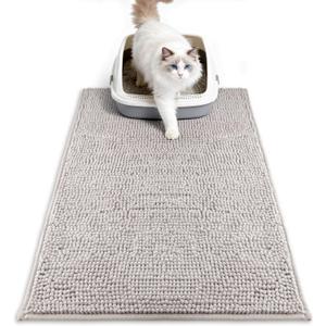 Pieviev Chenille Cat Litter Mat for Litter Box, 28"x22" Soft Ultra Absorbent Mat, Waterproof & Non-Slip, Easy to Clean Litter Trapping Mat for Indoor Cats, Gray (Grey)