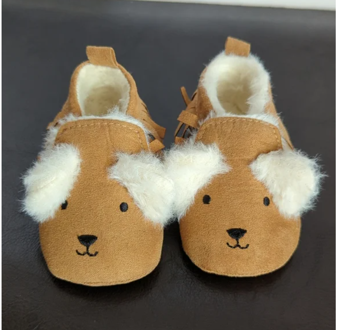 Cute Dog Faux Fur Slip On 9-6Months Baby Moccasins