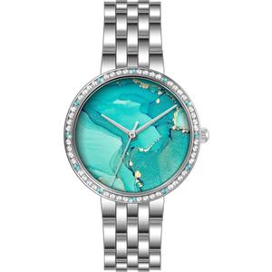 Women Watch Metal Bracelet Watch Easy to Read Waterproof Watch (SILVER/TURQUOISE)