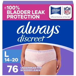 Adult Diapers for Women, Maximum Absorbency Incontinence and Postpartum Underwear Size L, Up to 100% Leak Free Bladder Leak Protection, 76 Count​