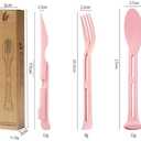3PCS Wheat Straw Cutlery, Reusable Utensils Set Portable Travel 3 in 1 Spoon Fork Knife Tableware, Eco-Friendly, BPA Free, Flatware for Kids Adults, Travel Picnic Camping (Pink)