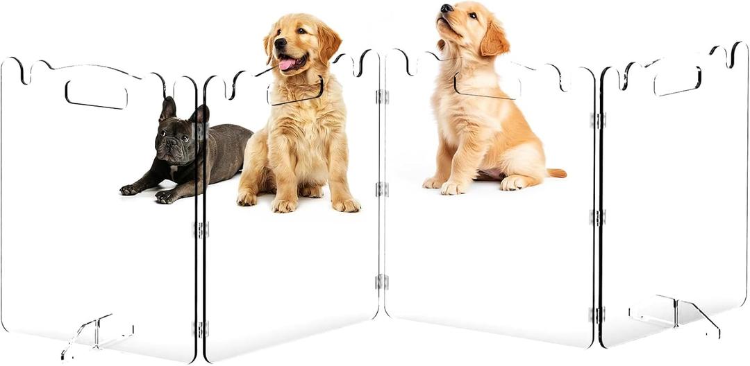 Clear Acrylic Pet Dog Gate - Folding Transparent Gates for Small Dogs Pets - Freestanding Foldable Tall Puppy Doggy Fence Door for Inside Indoor House Doorways Room Divider Barrier