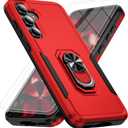 for Samsung Galaxy A35 5G Phone Case with 2X Tempered Glass Screen Protector, Heavy-Duty [Military Grade] Shockproof Kickstand Case for Samsung Galaxy A35 5G (Red)