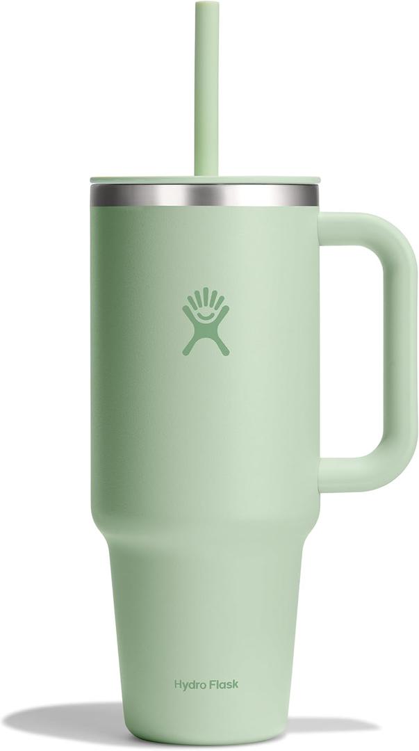 Hydro Flask Travel Tumbler with Handle, Lid and Straw - Insulated Stainless Steel in 40 Oz Aloe Green