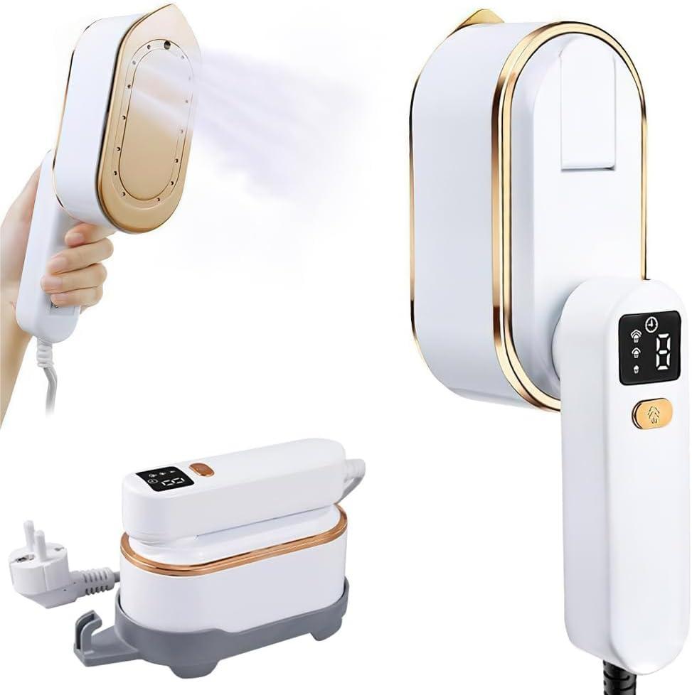 HomeBeyond Travel Steamer Iron, 1200W Portable 2 in 1 Steamer & Iron, 180 Swivel Handle 3 Steam Levels Clothes LCD Screen, Powerful Wrinkle Remover for Home & Travel