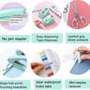 Green Office Supplies, Teal Desk Accessories Kit for Women Gift, Tape Dispenser, Stapler with Remover, Scissors, 1000 Staples, Tacks Clips, Ruler, Sticky Notes, Index Tabs(Mint Green)