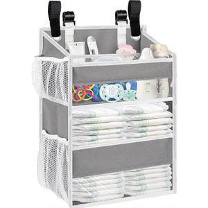 Ofiray-home Hanging Diaper Organizer for Changing Table,Cribs,Car,Playard or Wall & Nursery Organization-Durable 2-Tier Diaper Organizer with Mesh Pockets and Viewable Design, Won't Deform, Light Gray