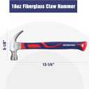 WORKPRO 16 oz Claw Hammer with Fiberglass Handle, All Purpose Hammer with Forged Hardened Steel Head (Blue)