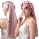 YFONG Double-Layered 100% Pure Mulberry Silk Bonnet for Long Hair, 22 Momme Silk Hair Bonnet for Sleeping with Elastic Tie Band, Real Silk Sleep Cap for Women Long Curly Hair, Pink