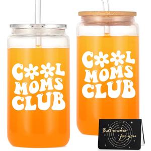 Mom Gifts, Cool Moms Club 18 Oz Can Glass Cup, Funny New Mom Presents Ideas for Mother's Day Birthday Valentine's Day