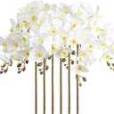 38" White Orchids Artificial Flowers Velvet Silk Orchids, 6 PCS Faux Orchids Long Stem Artificial Flowers for Tall Vase & Home Wedding Decoration(White)