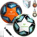 Soccer Ball Size 5&Size 3 for Youth and Adults,Indoor Training Practice Soccer Ball,Gift Idea for Kid with 1 Pump 1 Net Bag and 2 Needle (White&Orange 2Pcs)