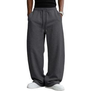 Men's Baggy Sweatpants Cotton Fleece Wide Leg Lounge Sweat Pants Drawstring Waist Jogging Pants with Pockets (Gray, L)