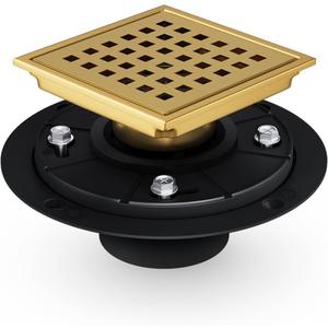 4 inch Shower Drain, Gold Shower Drain Cover, Stainless Steel Floor Drain with Flange, Removable Grid Grate