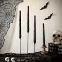 Nuanchu 4 Pcs Halloweens 3D Ghost Pattern Taper Candles 10 Inch Dark Black Long Tapered Candlesticks Candles Unscented, Smokeless, Dripless for Party Home Decor