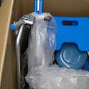 Shower Chair with Wheels Folding Armrests Can Be Upturned Rolling Shower Wheelchair Bedside Commode Chair Toilet with Detachable Bucket for Seniors and Disabled, Weight Capacity 330lbs (Blue)