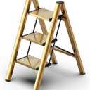 hismocal Foldable 3 Step Stool for Closet/Kitchen-Aluminium Gold Step Ladder Stools, Folding 330lbs Lightweight Ladders with Anti-Slip Wide Pedal, Portable Kids/Adults