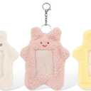 3 Pcs Card Holder Keychain, Cartoon Plush Photocard Holder with Keychain Pendant, Cute Animal Shape, Outdoor Girl Korean Style ID Card Cover Protective Office Supplies