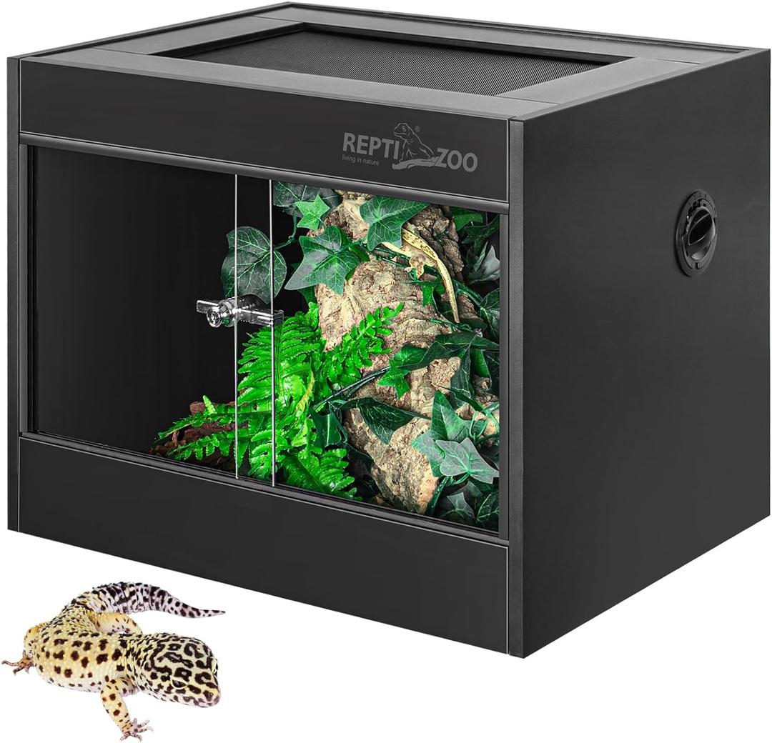 REPTI ZOO 34 Gallon PVC Reptile Terrarium, 24x18x18 Leopard Gecko Tanks with Glass Sliding Door & Top Screen Ventilation, Reptile Enclosure for Bearded Dragon Hermit Crab