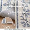 Jinchan Zenith Floral 3x5 Area Rug Machine Washable Soft Low-Pile Non-Slip Vintage Botanical Aesthetic Throw Carpet for Entryway Bedroom Kitchen Living Room Nursery Blue/Cream