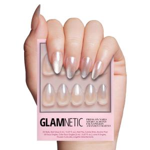 Glamnetic Press On Nails - Polar Night | Short Almond Fake Nails with Ombr Silver Tips and Glossy Velvet Finish, Salon Quality | 15 Sizes - 30 Nail Kit with Glue