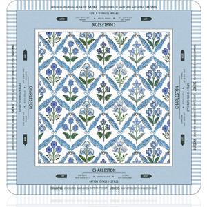 Tegeme Chinoiserie Mahjong Mat 31.5" x 31.5" Blue Purple Flower Mat Anti Slip and Noise Reduction Multi Purpose Game Table Cover Non-Slip Noise Reduction Gaming Rug for Mahjong Card Board Tile Games