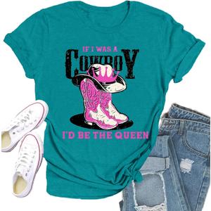 Western Shirts for Women Cowboy T-Shirt If I was A Cowboy I'd Be The Queen Tee Tops (M)