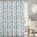 Blue Floral Shower Curtain, Linen Textured Fabric with 12 Rustproof Metal Hooks, Wrinkle Resistant Cloth Machine Washable Bathroom Decor for Cottagecore Style, W72* L72