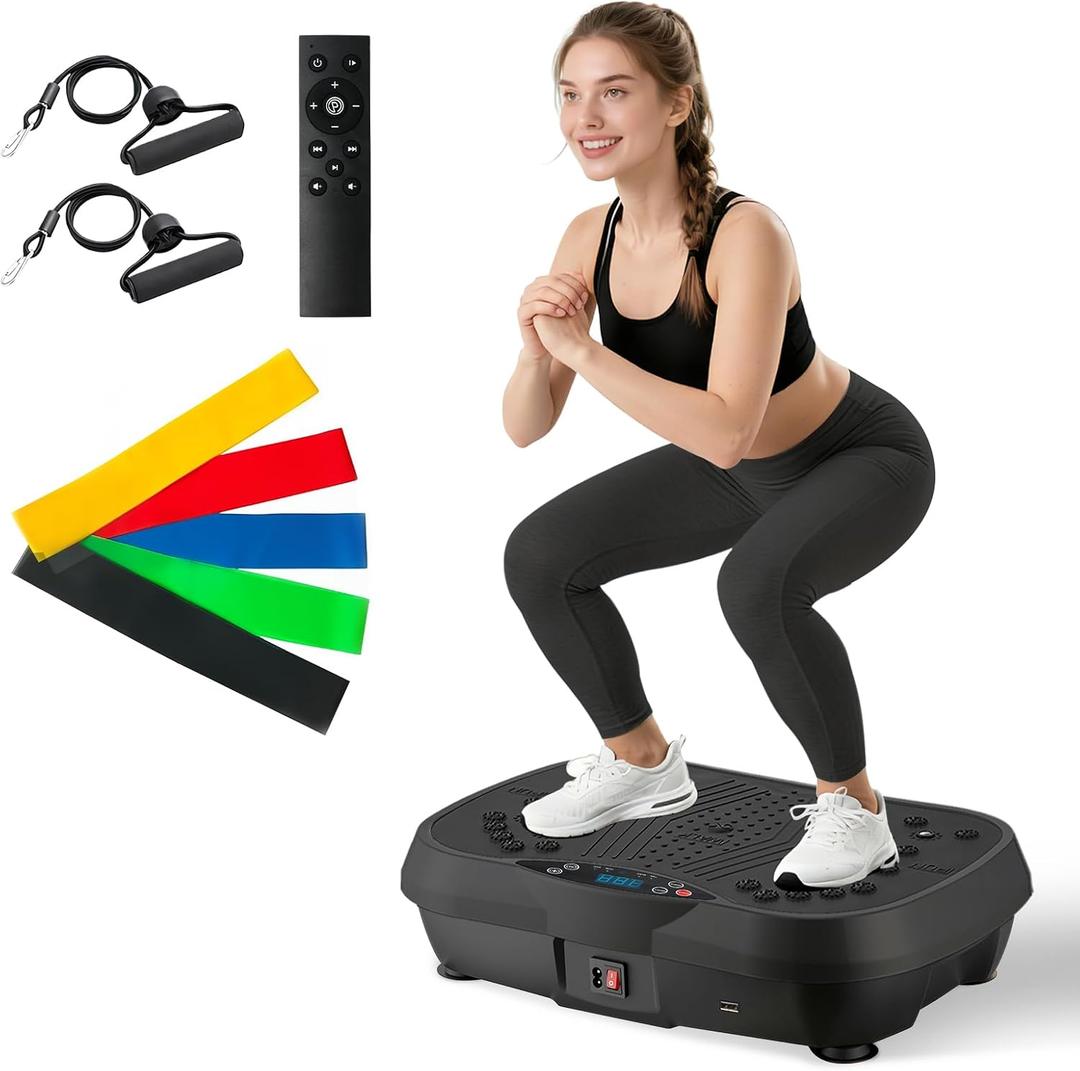 ALSO GO Vibration Plate Exercise Machine, 10 Preset Modes & 200-Level Vibration Platform for Weight Loss/Lymphatic Drainage, Vibration Board with Resistance Bands for Full Body Workout