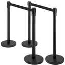 4 PCs Stanchions with Retractable Belts - Heavy Duty Crowd Control Barriers with Weighted Rubber Base, 6.5FT Retractable Belt Stanchions for Crowd Control Barriers (Black)