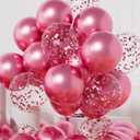 AULE Party Balloons Pack of 42 - Metallic Chrome Pink Balloons and Pink Confetti Latex Helium Balloons With 64ft Ribbons - 12 Inch Balloon Decoration Set