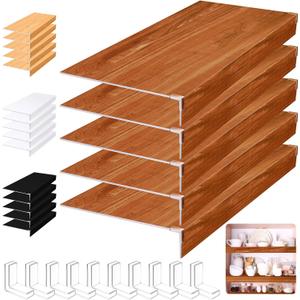 Hoolerry 5 Pcs Wire Shelf Covers Foamed PVC Wire Rack Covers for Removable Closet (Not Wood) Pantry Shelves for Cabinet Bathroom Kitchen Shelving Decoration(Dark Wood Color,34x16 Inch)