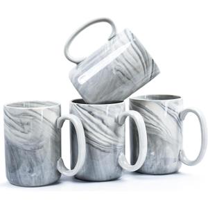 Coffee Mugs Set of 4, 16 OZ Large Tea Cups with Handle, Big Bulk Grey Marble Ceramic Mugs Set for Latte, Beer, Cappuccino, Microwave Dishwasher Safe Cup for Men Women Gift