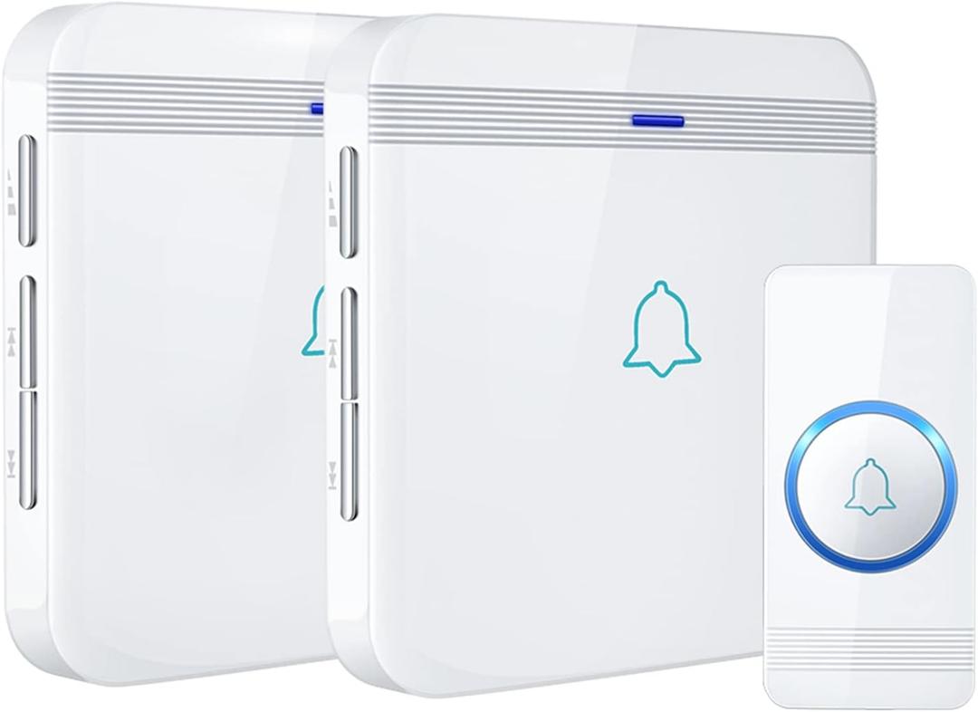 AVANTEK Wireless Doorbell, Waterproof Door Bell Chime Operating at over 1300 Feet, Classroom Doorbell with 52 Melodies, CD Quality Sound and LED Flash, 1 Button + 2 Plug-in Receivers, D-3W