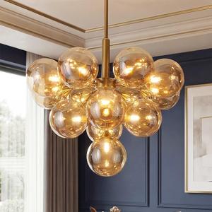 APLampara Mid Century Modern Chandelier 13-Light Sputnik Gold Pendant Lighting Fixture with Amber Shade for Dining Room, Kitchen Island, Bedroom, Living Room