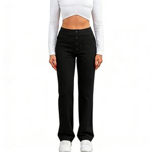 Women's High Waisted Straight Leg Pants - Multi Button Casual Trousers with Stretch for Daily and Lounge Wear S