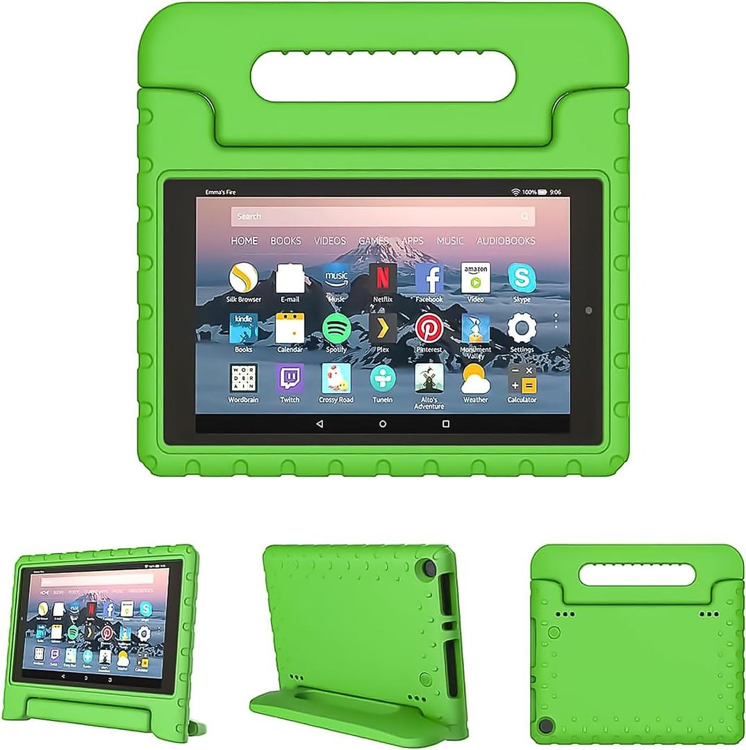 Kids Case for Fire HD 8 6th/7th/8th Generation Tablet (2016/2017/2018 Release) Kid-Friendly and Shockproof Case Lightweight Soft Durable EVA Foam Cover with Convenient Handle Stand, Green