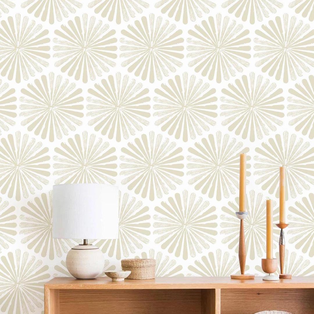 Naphite Modern Peel and Stick Wallpaper Boho Contact Paper Self Adhesive Removable Wallpaper for Bathroom Waterproof Geometric Contact Paper Cabinets Farmhouse Beige Striped Wall Decor 17.3inW 393inL