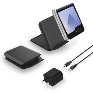 Foldable Wireless Charger for Samsung Galaxy Z Flip 7, Portable Travel Wireless Charging Stand, 15W Fast Wireless Charger Station for Galaxy Z Flip6/5/4/3, Motorola Razr+ (20W Adapter Included), Black