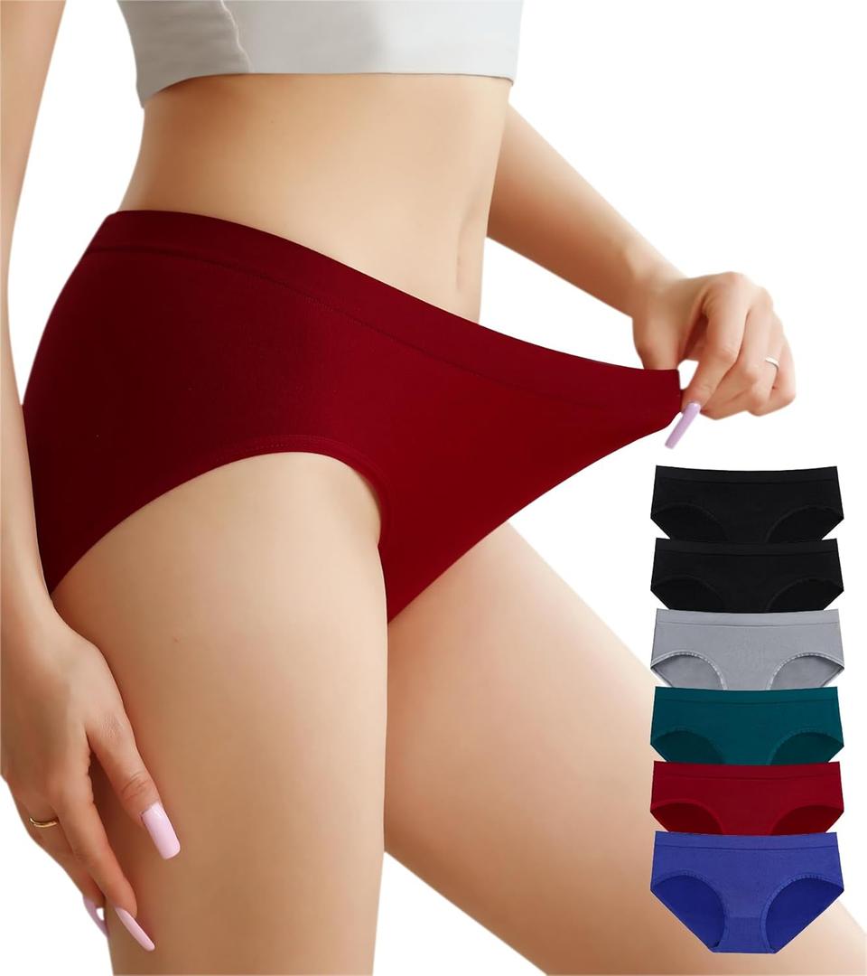 OLIKEME Women's Underwear Wicking Stretch Hipster Panties for Women Breathable Full Coverage No Show Underwear 6 Pack (Medium-Large, Multicolor)